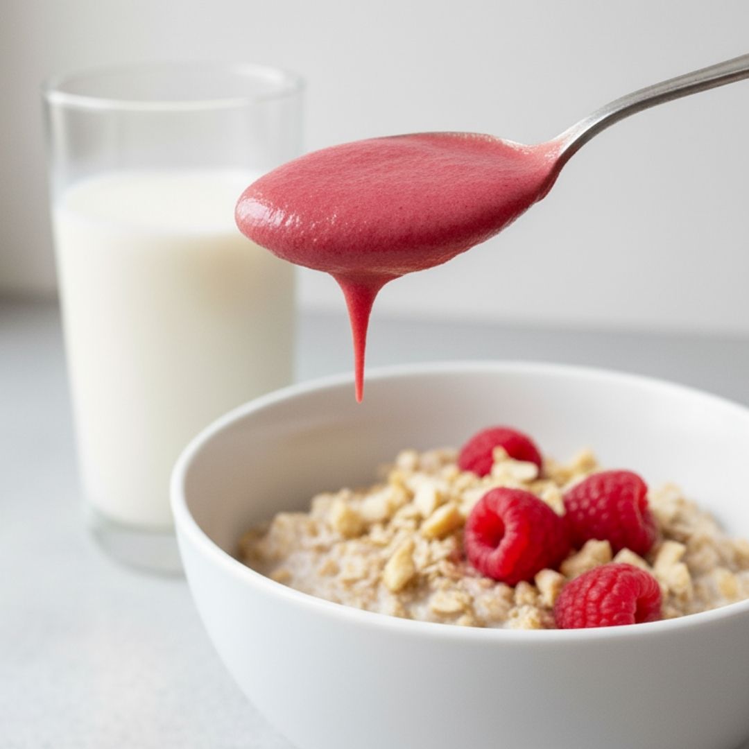 Himbeer-Traum Nussmus tropft vom Löffel